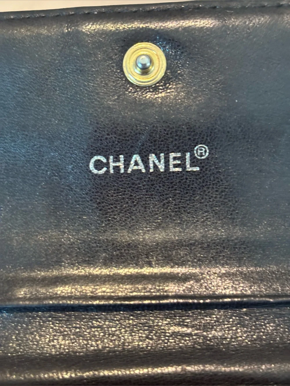 Authentic Vintage Chanel Black Lambskin Trifold Wallet - GUC- with Chanel Box